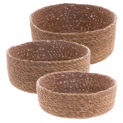 Conjunto 3 Cestos Redondos Retos de Fibra Natural - DoceLar Loja