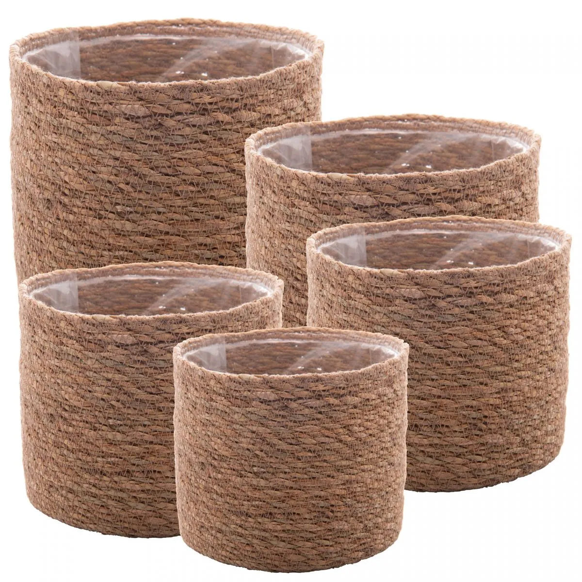 Conjunto 5 Cachepots de Fibra Natural com Forro de Plástico - DoceLar Loja