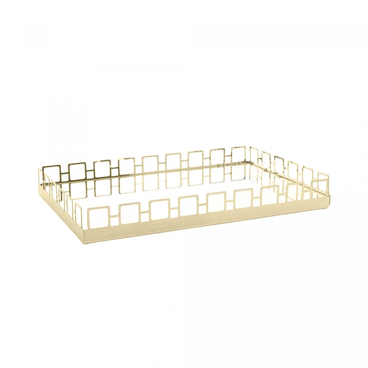 Bandeja de Aço Inox com Espelho Elos Dourada - DoceLar Loja