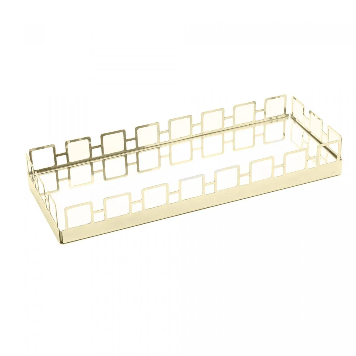 Bandeja de Aço Inox com Espelho Elos Dourada - DoceLar Loja