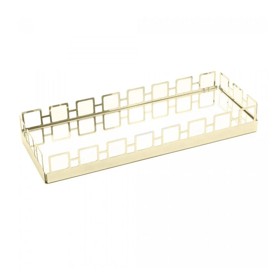 Bandeja de Aço Inox com Espelho Elos Dourada - DoceLar Loja