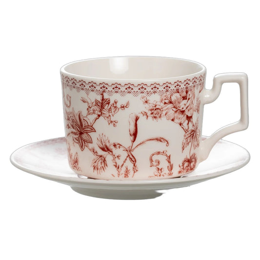 Jogo de 8 peças para café Hortênsia em new bone china 90ml bordô