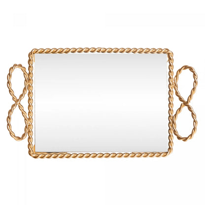 BANDEJA RETANGULAR DECORATIVA CORTESIA 20CM X 12CM X 3CM DOURADA METAL