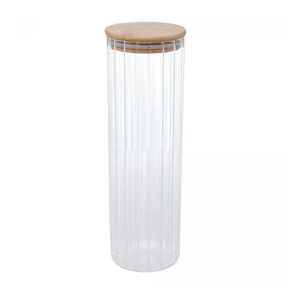 POTE DE VIDRO CANELADO COM TAMPA BAMBU 1.3L