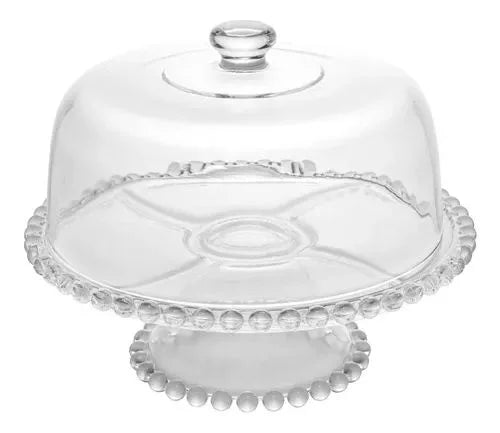 PRATO P/BOLO CRISTAL DE CHUMBO C/PE E TAMPA PEARL 31x25cm