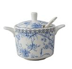Açucareiro Hortênsia em new bone china com colher 280ml D14,2xA10,6cm azul