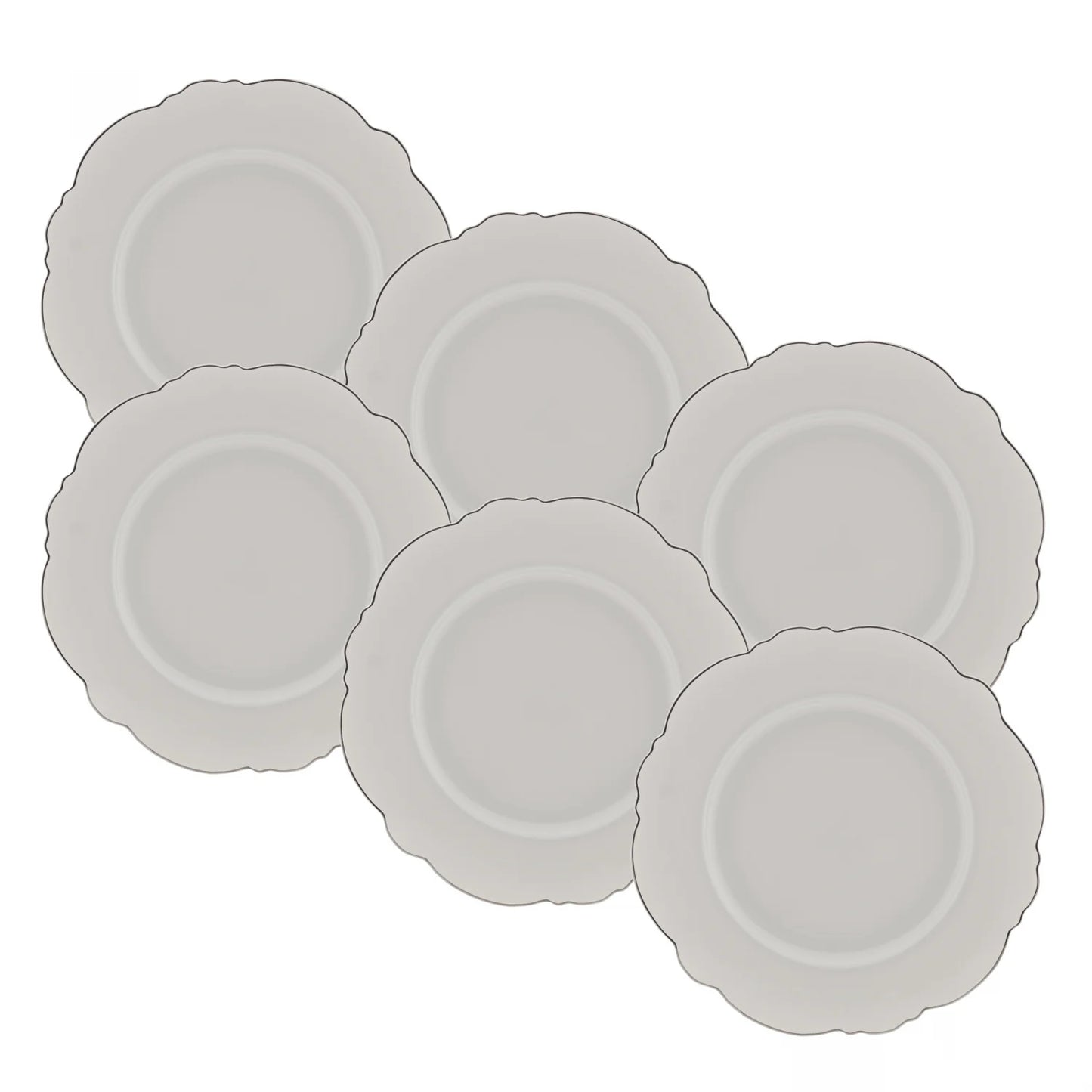 CJ 6 PRATOS SOBREMESA MALDIVAS BRANCO COM FIO PRATA