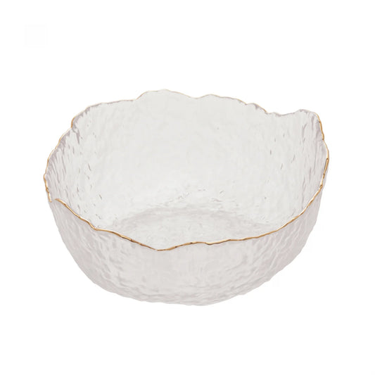 BOWL DE CRISTAL DE CHUMBO MARTELADO C/BORDA DOURADA TAJ  G