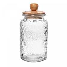 POTE DE VIDRO MARTELADO COM TAMPA DE BAMBU 1,3L