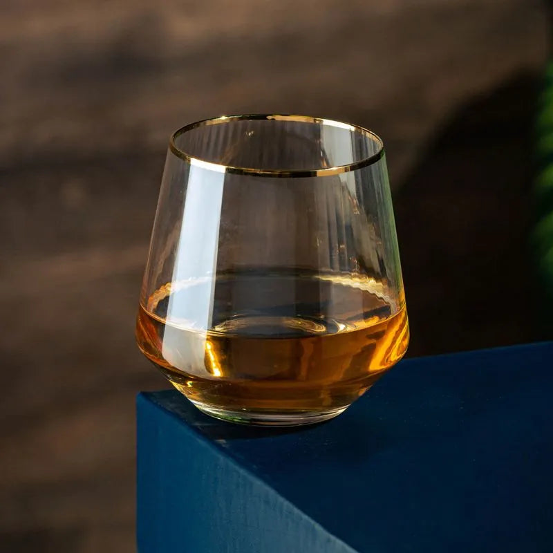 CJ 2 COPOS BAIXOS DE VIDRO C/ FIO DE OURO LINES 330ML