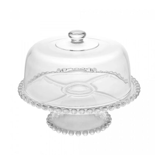 PRATO P/BOLO CRISTAL DE CHUMBO C/PE E TAMPA PEARL 31x25cm