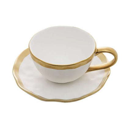 Xícara de Chá c/Pires Porcelana Branco e Dourado Dubai