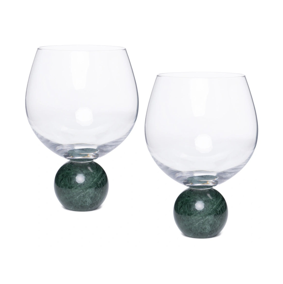 JOGO 2 PCS - TACAS PARA GIN EM MARMORE VERDE E CRI