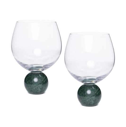 JOGO 2 PCS - TACAS PARA GIN EM MARMORE VERDE E CRI