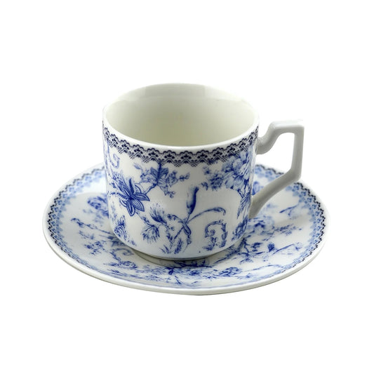 Jogo de 8 peças para chá Hortênsia em new bone china 220ml azul