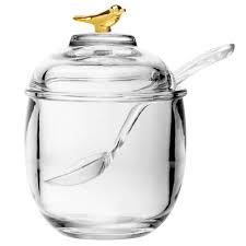 ACUCAREIRO COM COLHER E TAMPA GOLDEN BIRD 150ML CRISTAL ECOLOGICO