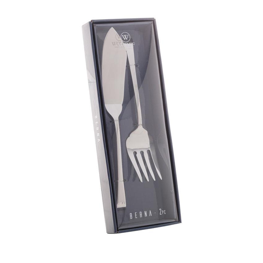 CONJUNTO 2 PEÇAS FACA E GARFO P/SERVIR DE AÇO INOX BERNA