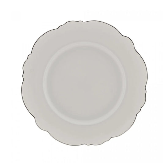 CJ 6 PRATOS RASOS PORCELANA MALDIVAS C/FIO PRATA 28cm