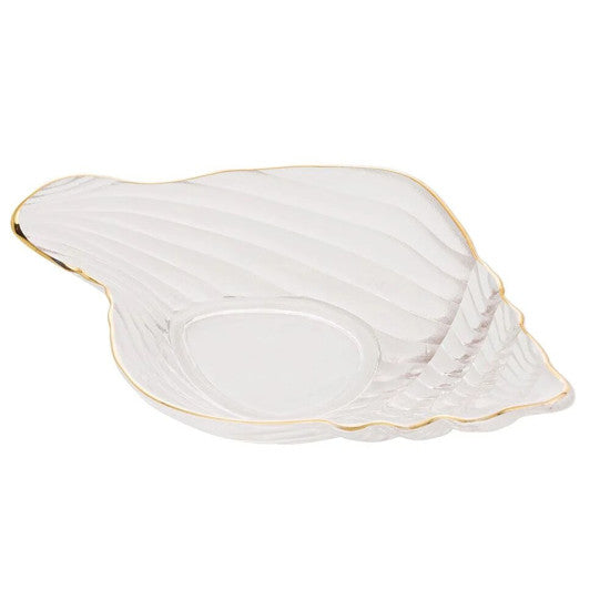 MINI TRAVESSA VIDRO SODO-CALCICO CONCHA C/FILETE DOURADO TROMPETE 20x12cm
