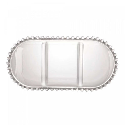 Petisqueira Cristal de Chumbo c/3 Divisões Oval Pearl