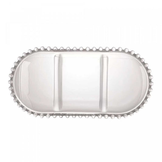 Petisqueira Cristal de Chumbo c/3 Divisões Oval Pearl