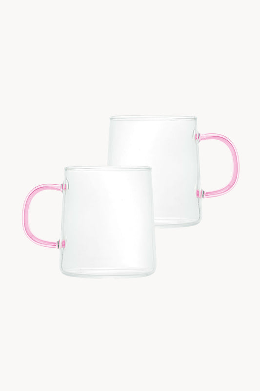CJ 2 CANECAS DE VIDRO COM ALCA FUN ROSA 320ML