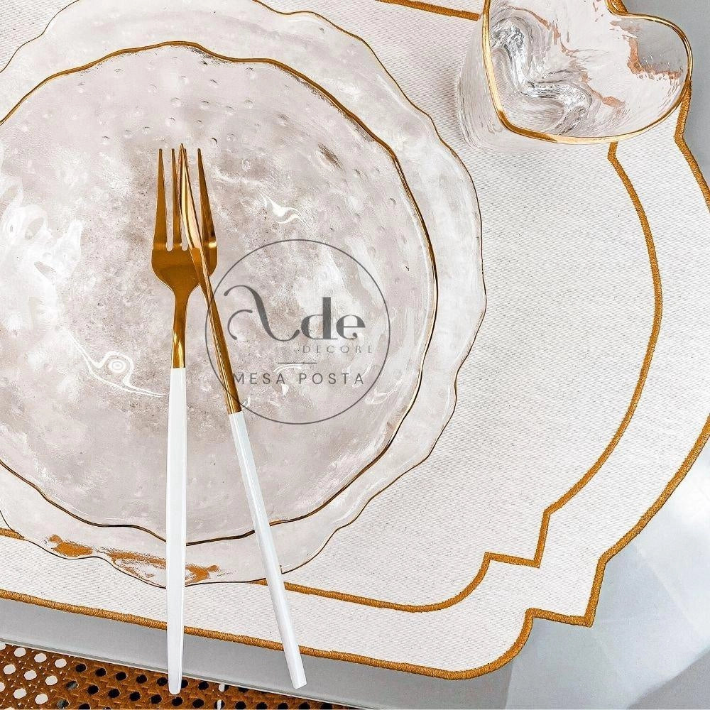 Prato Raso Cristal Martelado com Fio De Ouro - DoceLar Loja