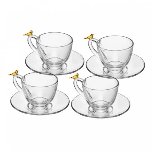 CJ 4 XICARAS DE CAFE COM PIRES GOLDEN BIRD 80ML CRISTAL ECOLOGICO
