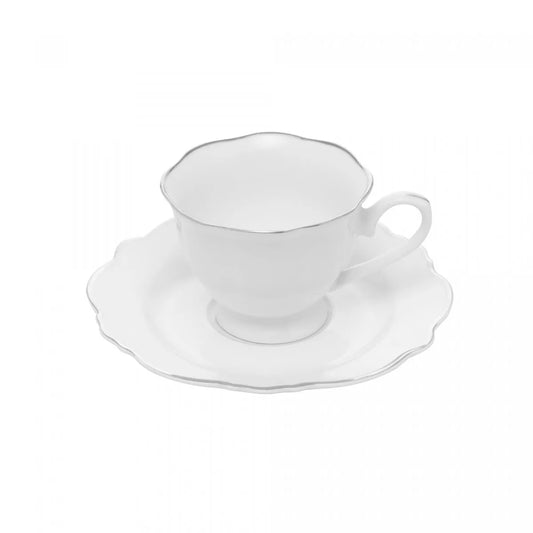 CJ 6 XICARAS CAFE PORCELANA C/PIRES BRANCO C/FIO PRATEA MALDIVAS 80ml