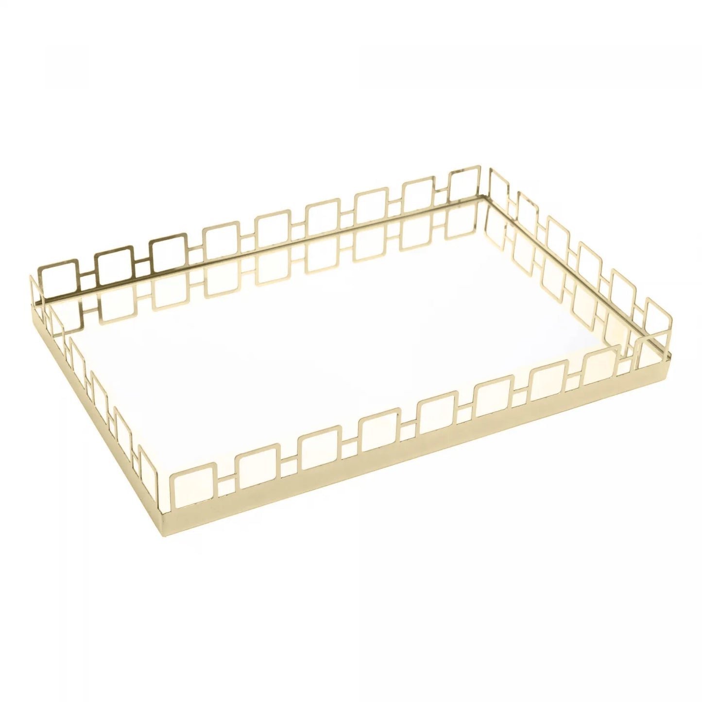 BANDEJA DE ACO INOX COM ESPELHO ELOS DOURADA 45CM X 33CM X 5CM