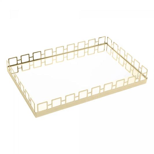 BANDEJA DE ACO INOX COM ESPELHO ELOS DOURADA 45CM X 33CM X 5CM