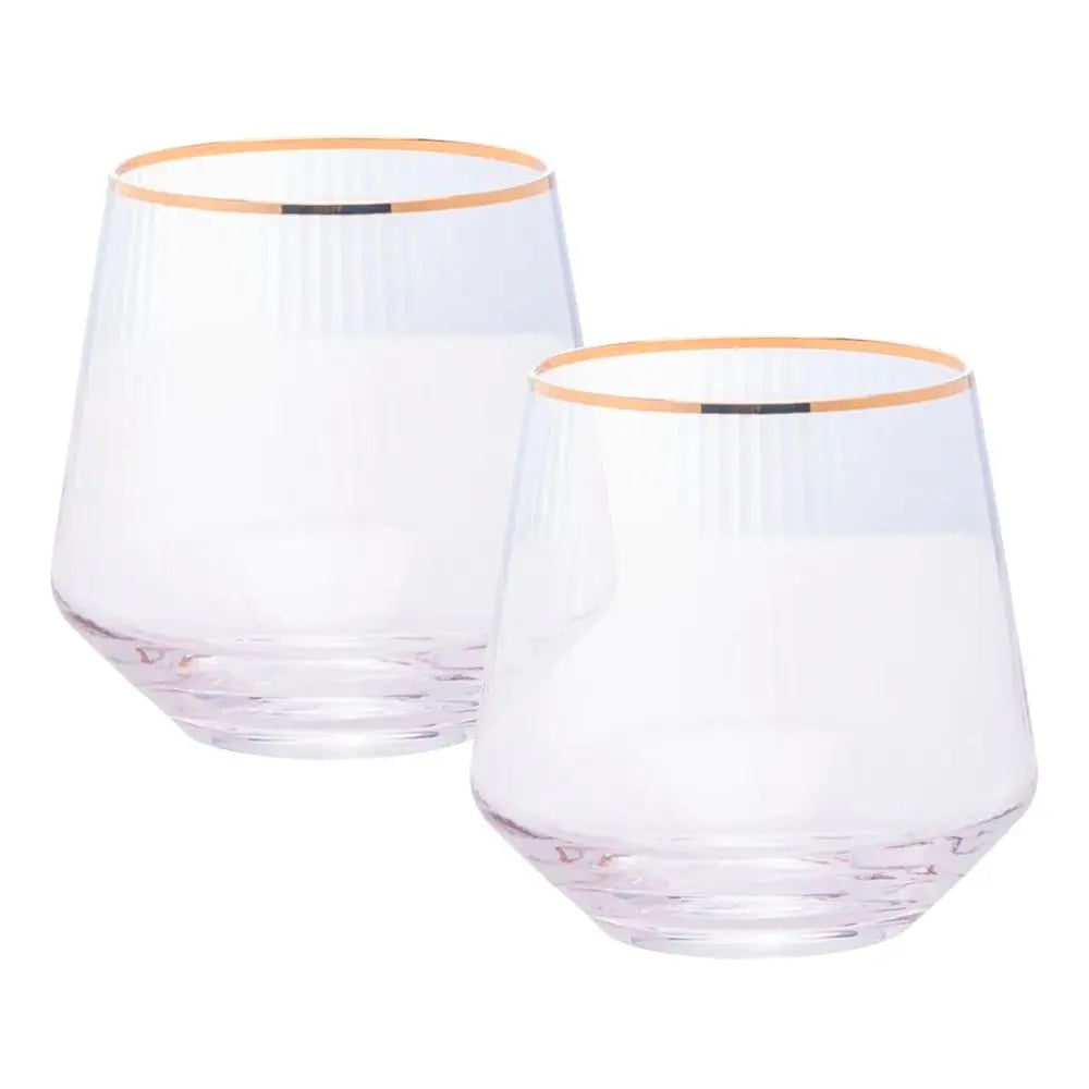 CJ 2 COPOS BAIXOS DE VIDRO C/ FIO DE OURO LINES 330ML