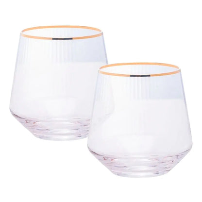CJ 2 COPOS BAIXOS DE VIDRO C/ FIO DE OURO LINES 330ML