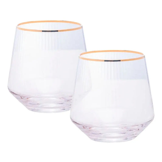 CJ 2 COPOS BAIXOS DE VIDRO C/ FIO DE OURO LINES 330ML