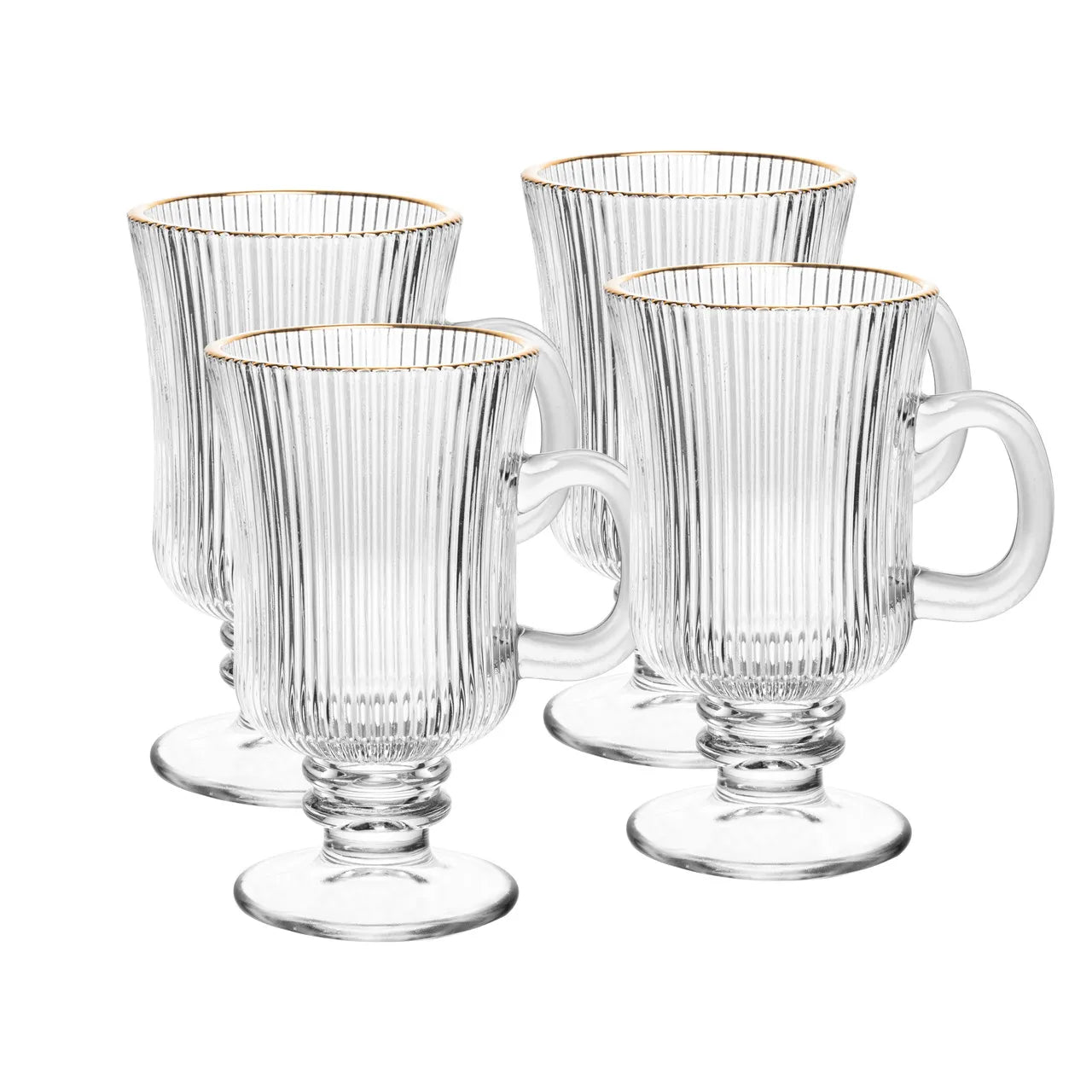 CJ 4 TACAS PARA CAPPUCCINO DE VIDRO COM FIO DE OURO LINES 240ML