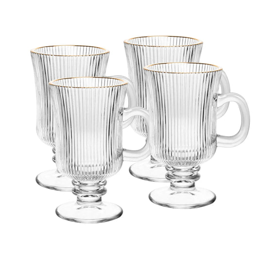CJ 4 TACAS PARA CAPPUCCINO DE VIDRO COM FIO DE OURO LINES 240ML