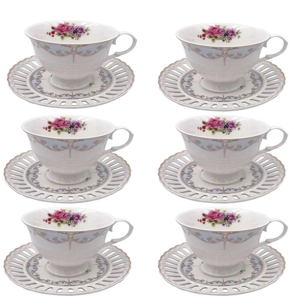 Jogo 6 Xícaras c/Pires Mon Cheri p/Chá em New Bone - DoceLar Loja