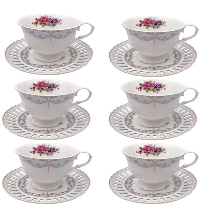 Jogo 6 Xícaras c/Pires Mon Cheri p/Chá em New Bone - DoceLar Loja