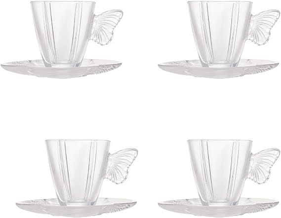 Conjunto 4 Xícaras de Café de Vidro com Pires Butterfly - DoceLar Loja