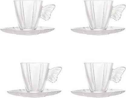 Conjunto 4 Xícaras de Café de Vidro com Pires Butterfly - DoceLar Loja