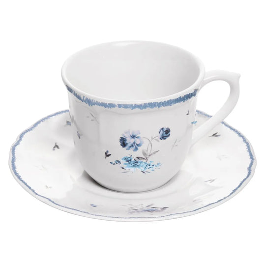 XICARA DE CHA COM PIRES FLORESCER 200ML AZUL CERAMICA WOLFF