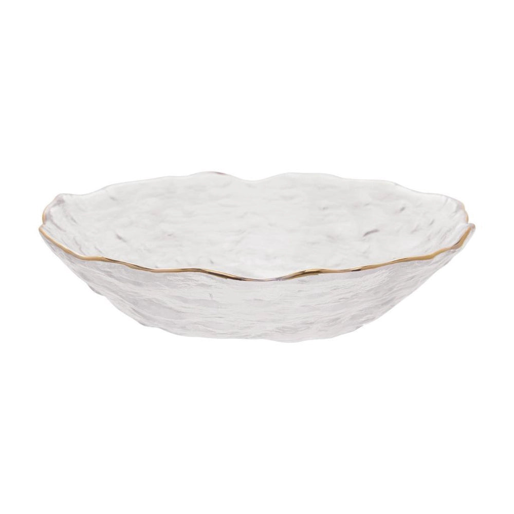 Prato de Servir Cristal Martelado com Borda Dourada - DoceLar Loja