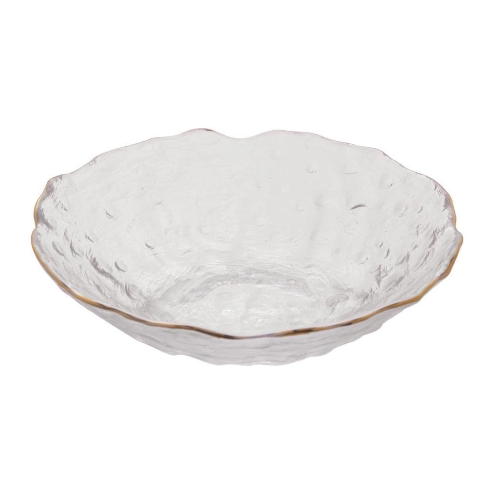 Prato de Servir Cristal Martelado com Borda Dourada - DoceLar Loja