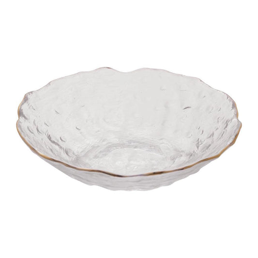 Prato de Servir Cristal Martelado com Borda Dourada - DoceLar Loja