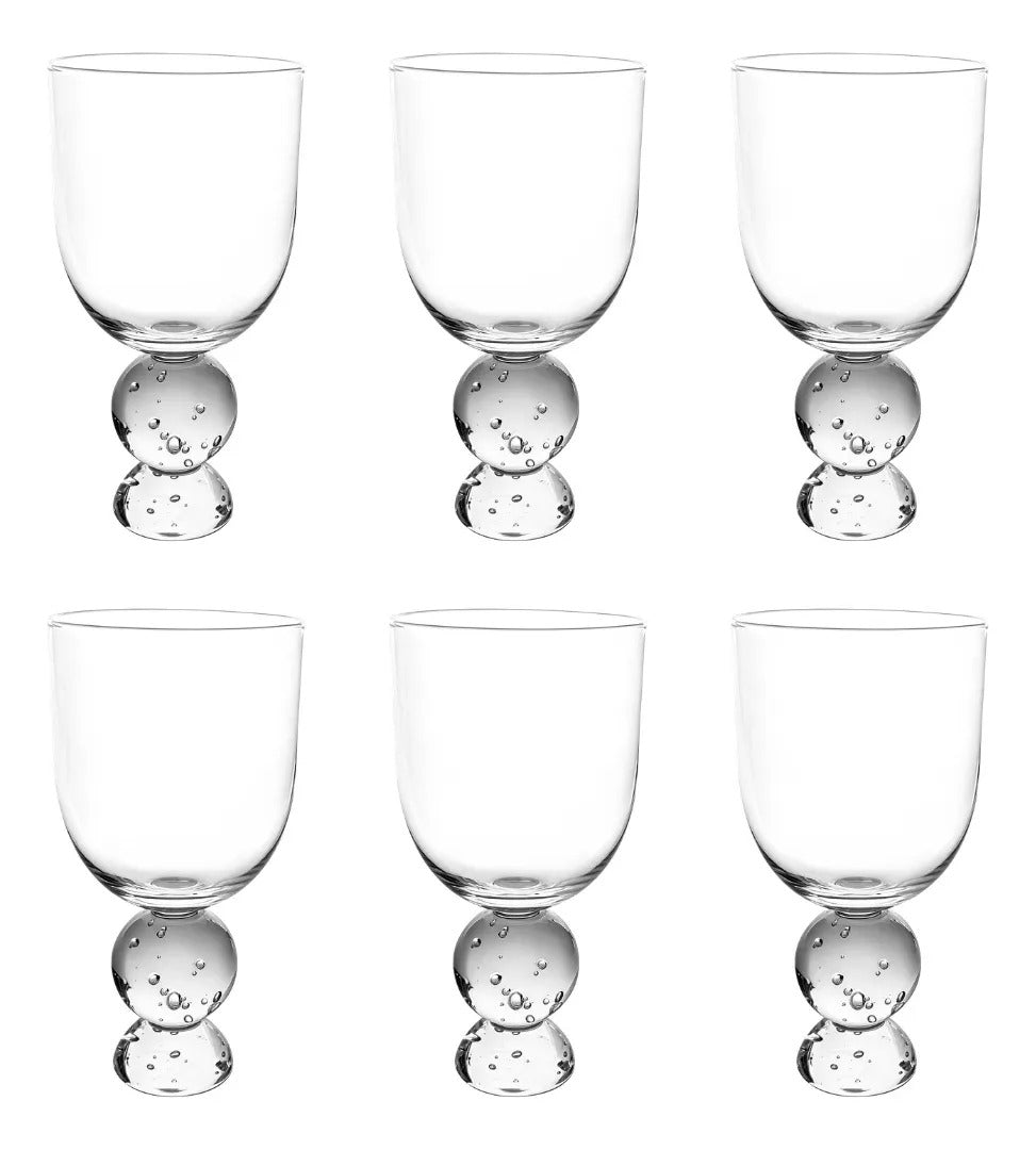 CJ DE COPOS EM VIDRO COM BASE ESFERAS TRANSPARENTE 400ML 6PCS