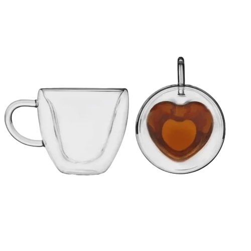 Jogo 2 Xícaras Parede Dupla Coração Vidro - DoceLar Loja