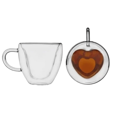 Jogo 2 Xícaras Parede Dupla Coração Vidro - DoceLar Loja