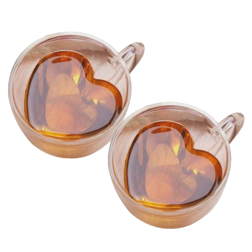 Jogo 2 Xícaras Parede Dupla Coração Vidro - DoceLar Loja