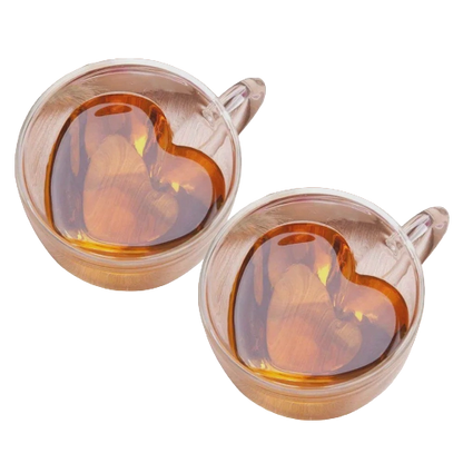 Jogo 2 Xícaras Parede Dupla Coração Vidro - DoceLar Loja