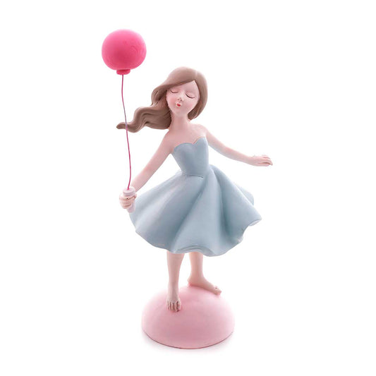 FIGURA DECORATIVA DE RESINA BONECA C/BALAO VERMELHO 13x8x22cm